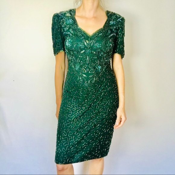 Scala Dresses & Skirts - VINTAGE SCALA emerald silk beaded dress
